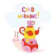 Good morning card with cartoon snail