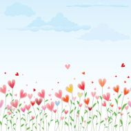 Valentines Day horizontal seamless floral background