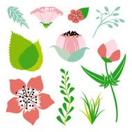 Floral and leaf element in bright colors