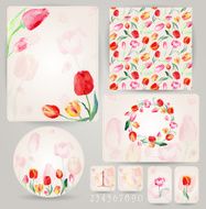 Set of templates for celebration wedding Watercolor tulips N2