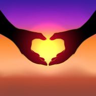 Hand sign love with twilght background Vector valentine's conceptHand concept