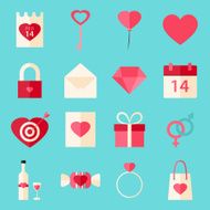 Valentine day flat style icons with over blue N2