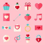 Valentine day flat icon set over light pink