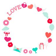 Valentine Day Romantic Love Round Frame Flat Vector Illustration