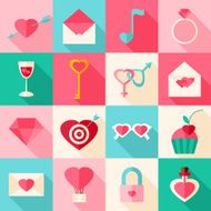 Valentine day flat icons with long shadow