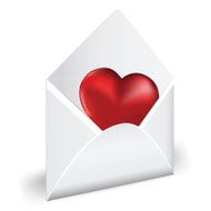 White opened envelope vector with red heart