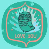 Vector card with funny owl Cute cartoon character Hand drawing N4