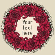 Round floral wreath like bouquet of flowers in tattoo style