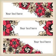Set of horizontal banners with floral doodling flowers