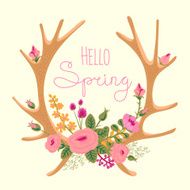 Vintage card with deer antlers and flowers N2