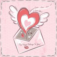 background with valentine hearts and envelope