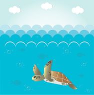 Greeting Card with Cute sea turtle in the