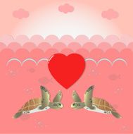 Happy Valentine&#039;s Day greeting Card with Cute sea turtles
