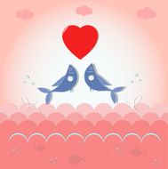 Happy Valentine&#039;s Day with Cute two fishes in love