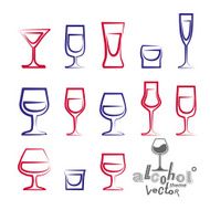 Vector glasses collection &acirc;ÂÂ martini wineglass cognac whiske