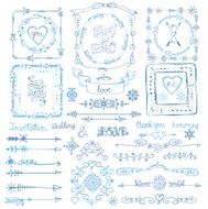 Winter doodle decor set Frame Border ribbon Hand drawn N2