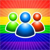 people on glowing rainbow background
