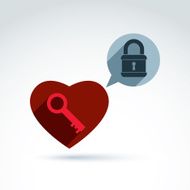 Vector red heart with a padlock and key isolated