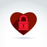 Vector red heart with a padlock isolated on white background