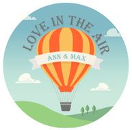 edding invitation card with flying hot air balloon