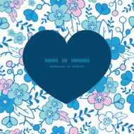 Vector blue and pink kimono blossoms heart silhouette pattern frame