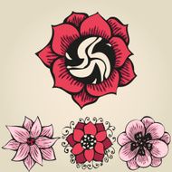 Floral doodling flowers set in tattoo style N8
