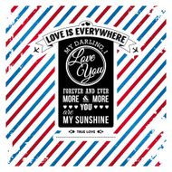 Romantic retro card on a bright stripy background