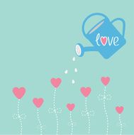 Water can and flowers in shape of heart Love card