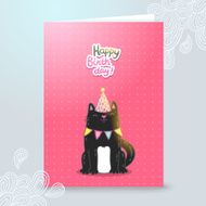 Happy Birthday postcard template with a cat