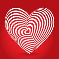 white heart red background Optical illusion 3D three-dimensional volume vector