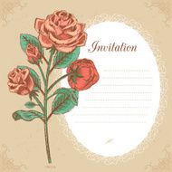 Vintage invitation card with red rose vector illustration