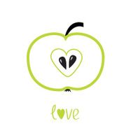 Green apple with heart shape Love vector card