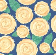 Seamless background - yellow roses and leaves on blue back