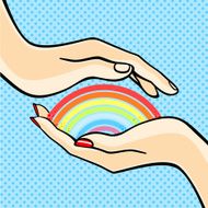 Couple holding a rainbow