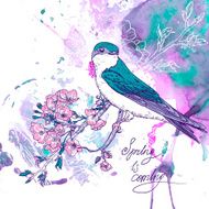 Spring cherry background with birds N3
