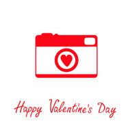Red and white photo camera with heart Happy Valentines Day