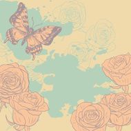 Floral card with roses and butterfly