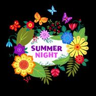 Night summer background with wild flowers