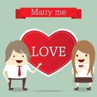 business man and woman with red heart married wedding invitation