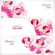 Red floral ornament banners set N2