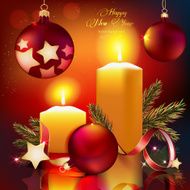 beautiful red christmas balls and candles