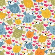 Seamless pattern with cute birds and hearts