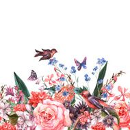 Floral Seamless Watercolor Border with Roses N6