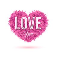 Pink heart made of leaves with Love you sign