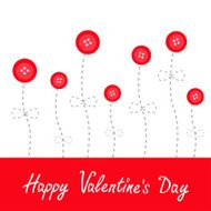 Red button flowers Happy Valentines day card