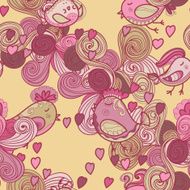 Valentine pattern with hearts birds waves N2