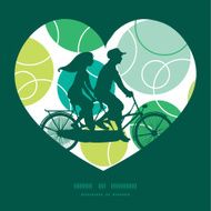 Vector abstract green circles couple on tandem bicycle heart silhouette