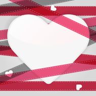 Card template with paper heart and pink ribbons