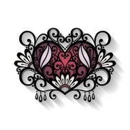 Deco Floral Heart on Red Background Design element N13