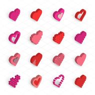 isometric hearts vector icons set
